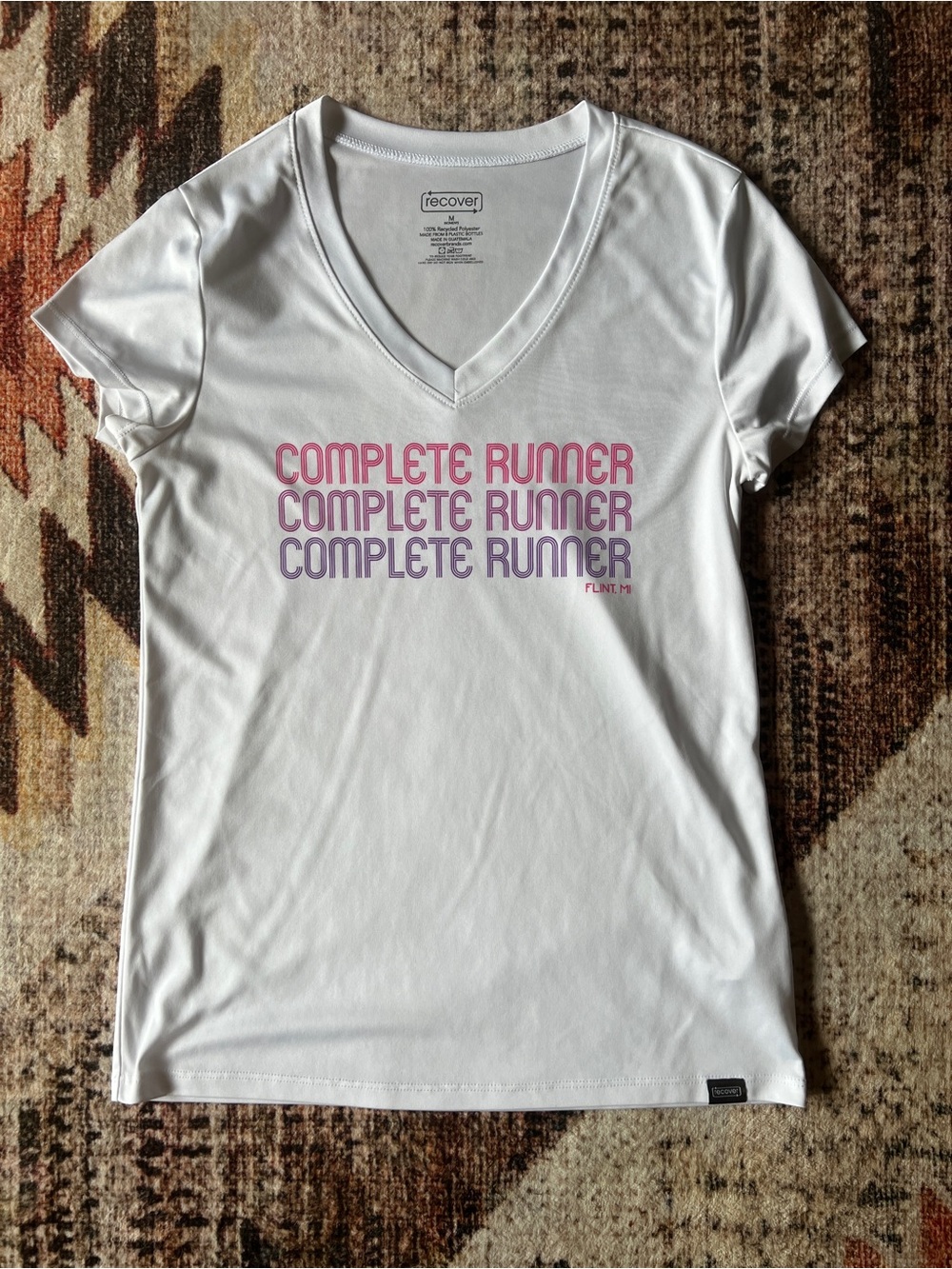Complete Runner White V-Neck 'Complete Runner' Pink-to-Purple Graphic Tee